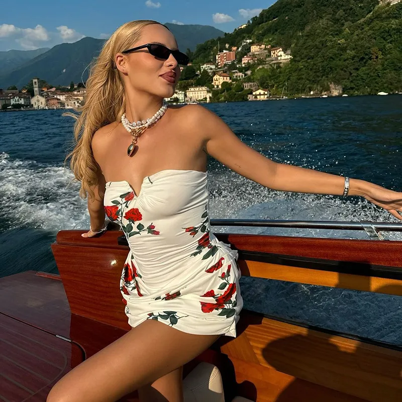 Women's One-Step Skirt Casual Elegant Strapless Sleeveless Flower Above Knee Holiday Banquet Daily