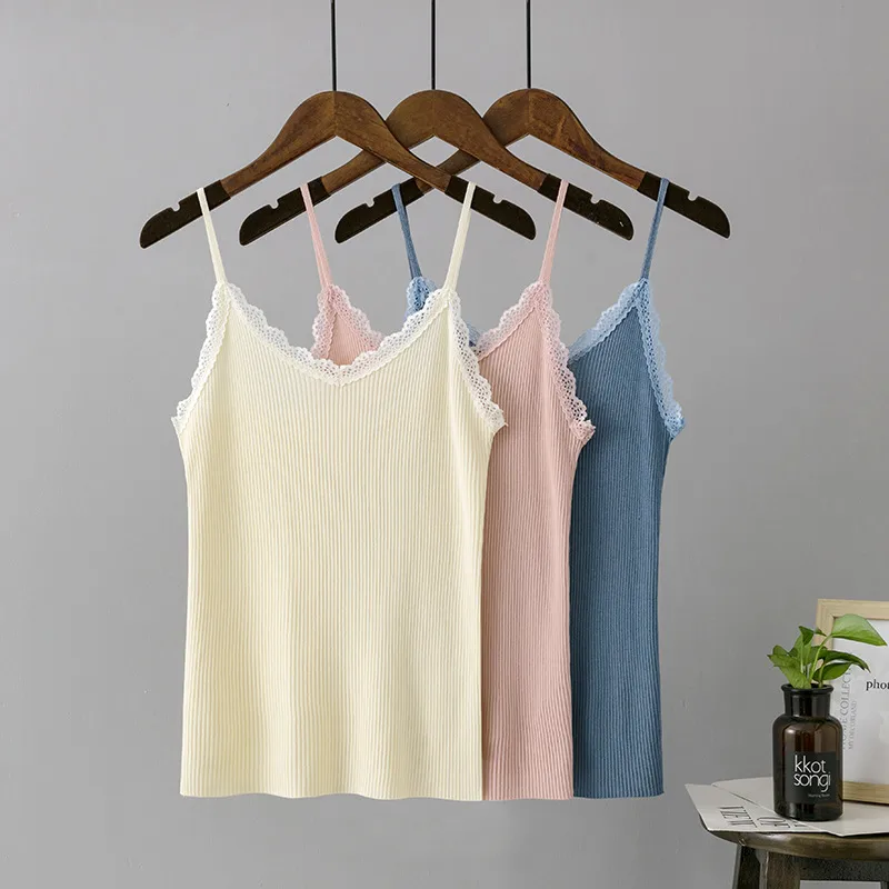Women's Camisole Tank Tops Lace Sweet Spicy Wind Solid Color