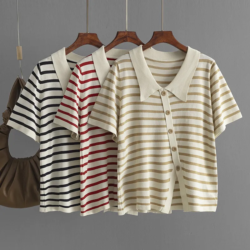 Pullovers Short Sleeve Plus Size Tops Commute Stripes/Plaid