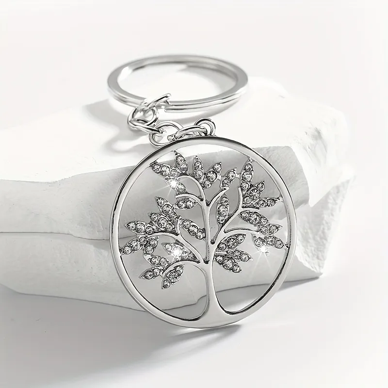 1 Piece Shiny Life Tree Alloy Inlay Rhinestones Keychain