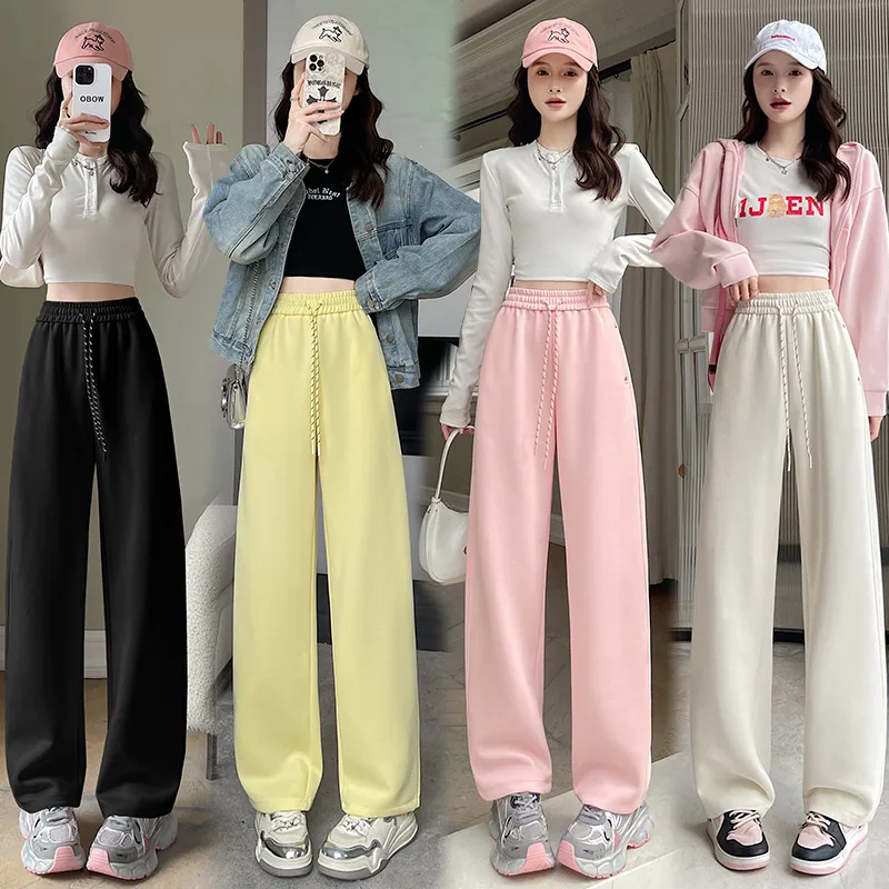 Women's Casual Daily Street Casual Style Japanese And Korean Leisure Solid Color Straight Pants Full Length Casual Pants