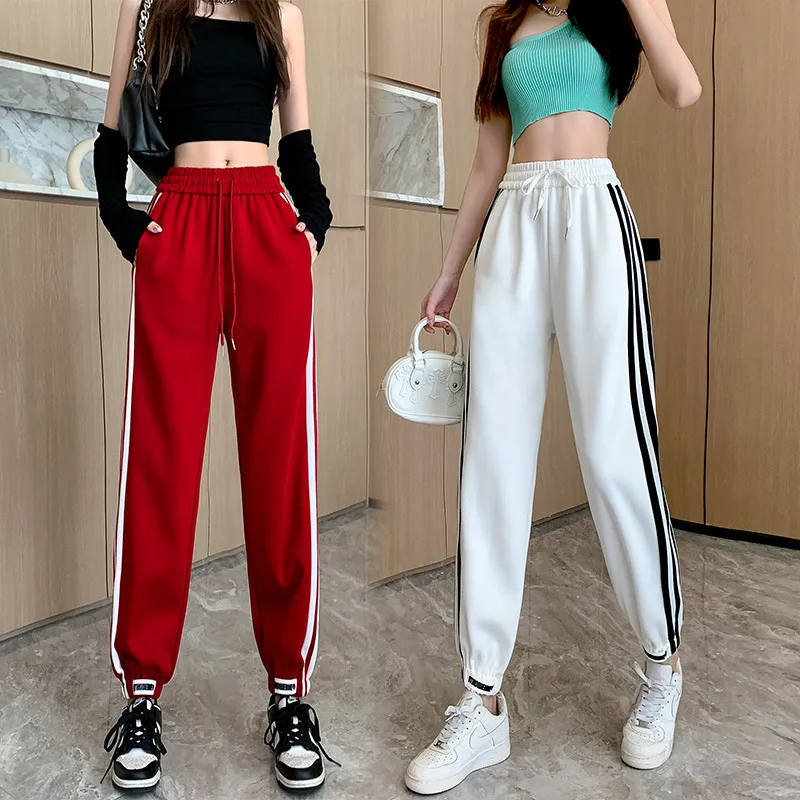 Women's Casual Street Sports Tidal Wind Streetwear Color Block Harem Pants Full Length Casual Pants