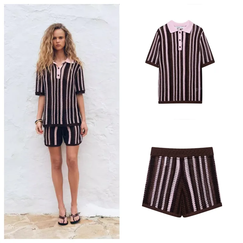 Holiday Daily Selfie Women's Casual Simple Style Streetwear Stripe Knit Shorts Co-ord Set Shorts Sets