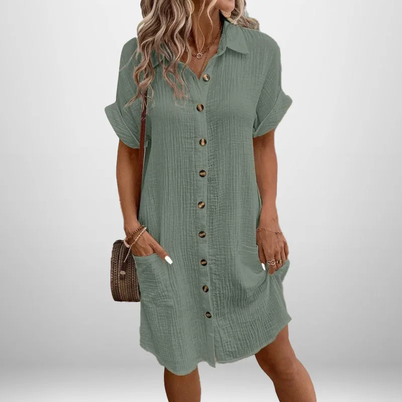 Women's Shirt Dress Elegant Style Simple Style Turndown Shirt Collar Solid Color Short Sleeve Solid Color Above Knee Office Indoor Daily