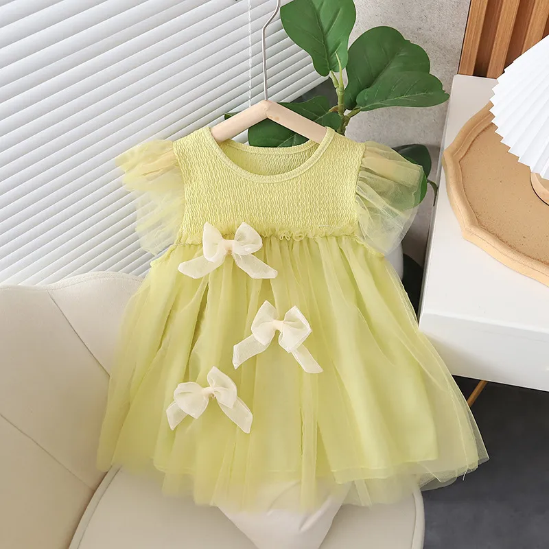 Women's Princess Solid Color Bowknot Cotton Girls Dresses