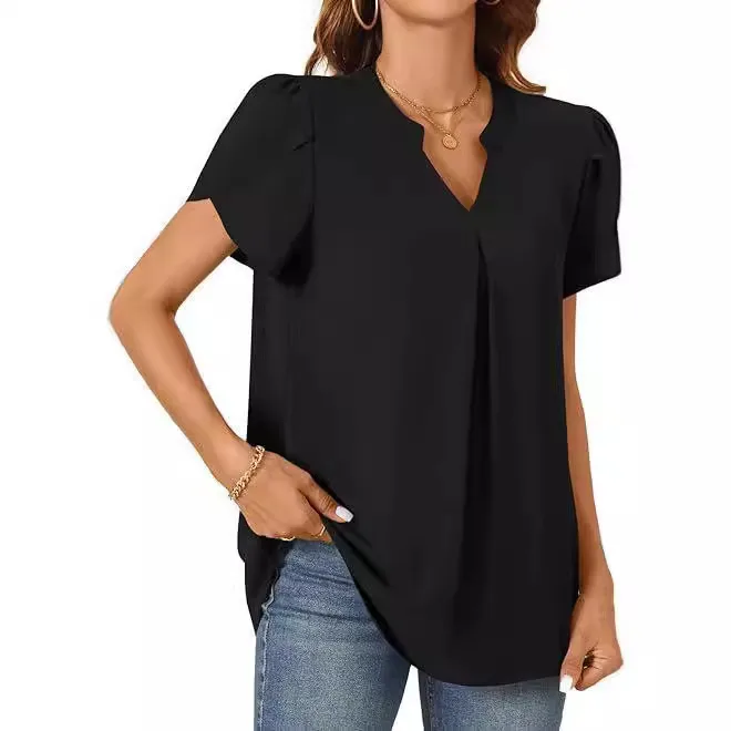 Women's Pullovers Three-Quarter Sleeve Blouses Casual Style Japanese And Korean Leisure Solid Color
