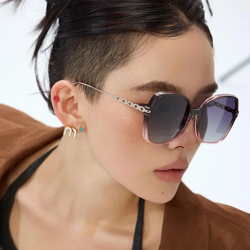 Vacation Simple Style Round Ac Gradient Tinted Lenses Special-Shaped Mirror Full Frame Glasses
