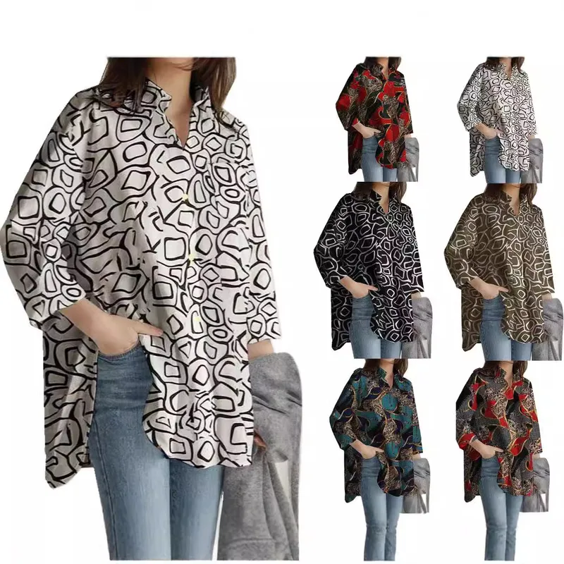 Women's Cardigan Shirt Long Sleeve Blouses Temperament Commuter Urban Style Printing