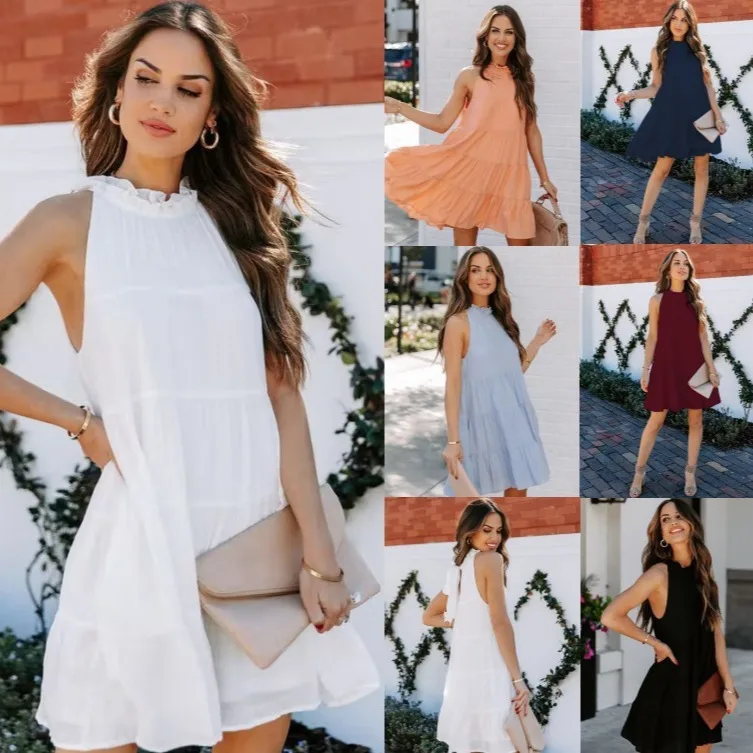 Women's Swing Dress Temperament Commuter Romantic Commute Style Round Neck Neck Style Lettuce Trim Sleeveless Solid Color Knee-Length Travel Daily Date