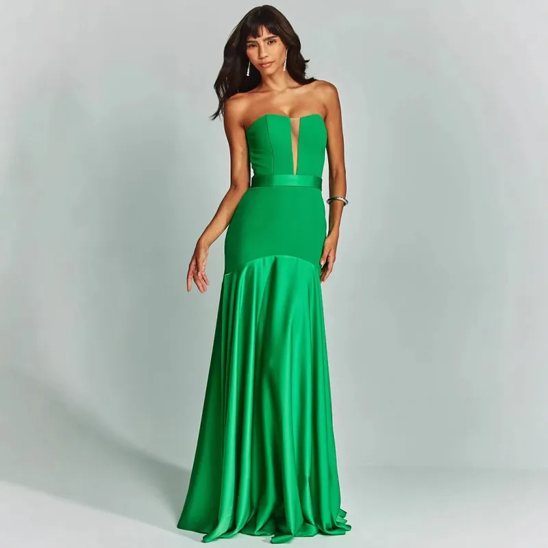 Women's Hip Skirt Temperament Commuter British Style Strapless Deep V Strap Sleeveless Solid Color Maxi Long Dress Banquet Travel Daily