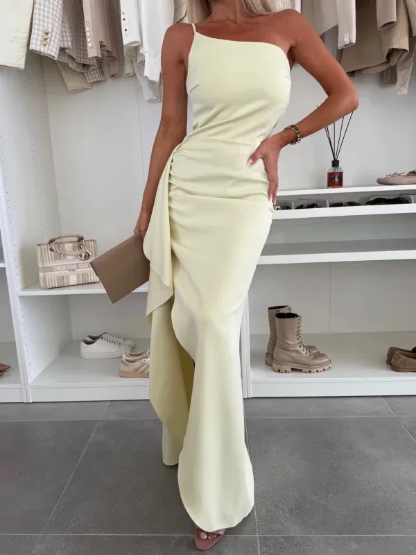 Women's Sheath Dress Temperament Commuter British Style Oblique Collar Solid Color Sleeveless Solid Color Maxi Long Dress Office Daily Date