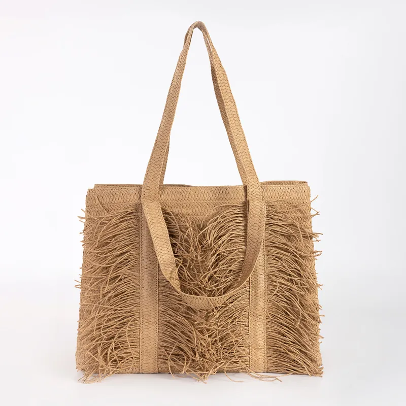 Women's Large Paper Solid Color Elegant Streetwear Straw Square Zipper Straw Bag