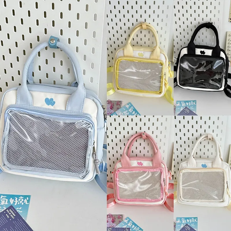 Women's Medium Nylon Color Block Heart Shape Solid Color Basic Square Zipper Functional Backpack Handbag Crossbody Bag