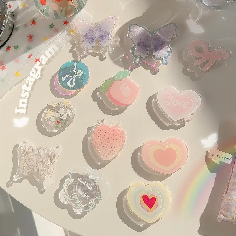 Acrylic Heart Shape Butterfly Epoxy Cartoon Style Airbag Bracket Phone Cases