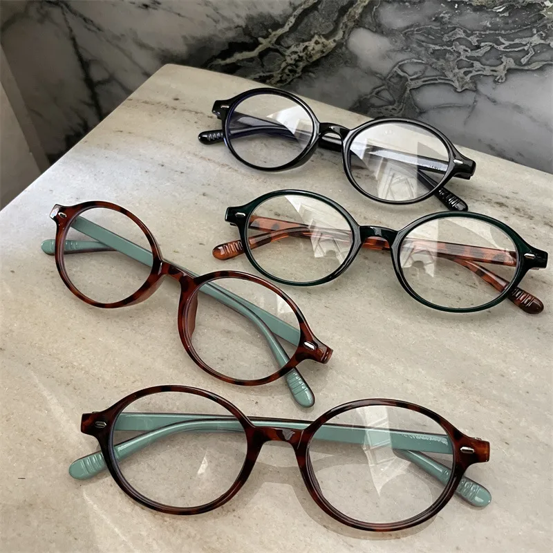 Retro Classic Style Color Block Resin Oval Frame Full Frame Glasses
