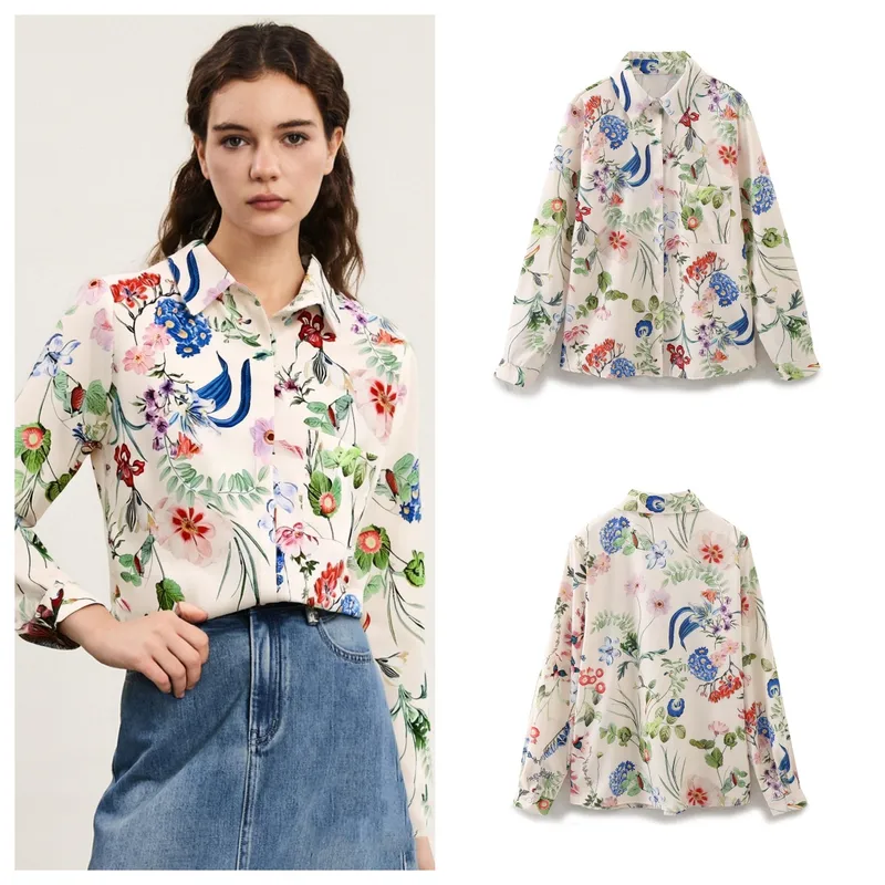 Women's Blouse Long Sleeve Blouses Elegant Flower