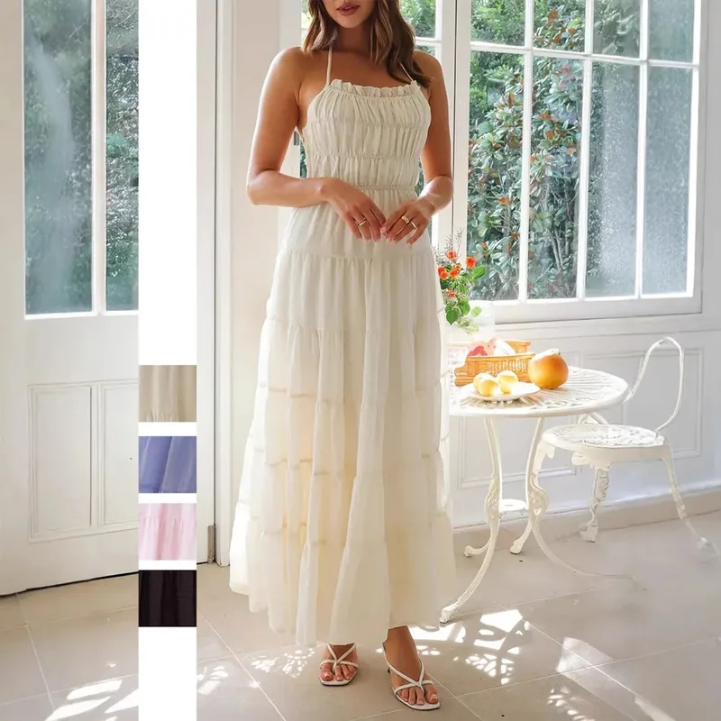 Women's Strap Dress Vacation Simple Style Halter Neck Sleeveless Solid Color Midi Dress Holiday Daily