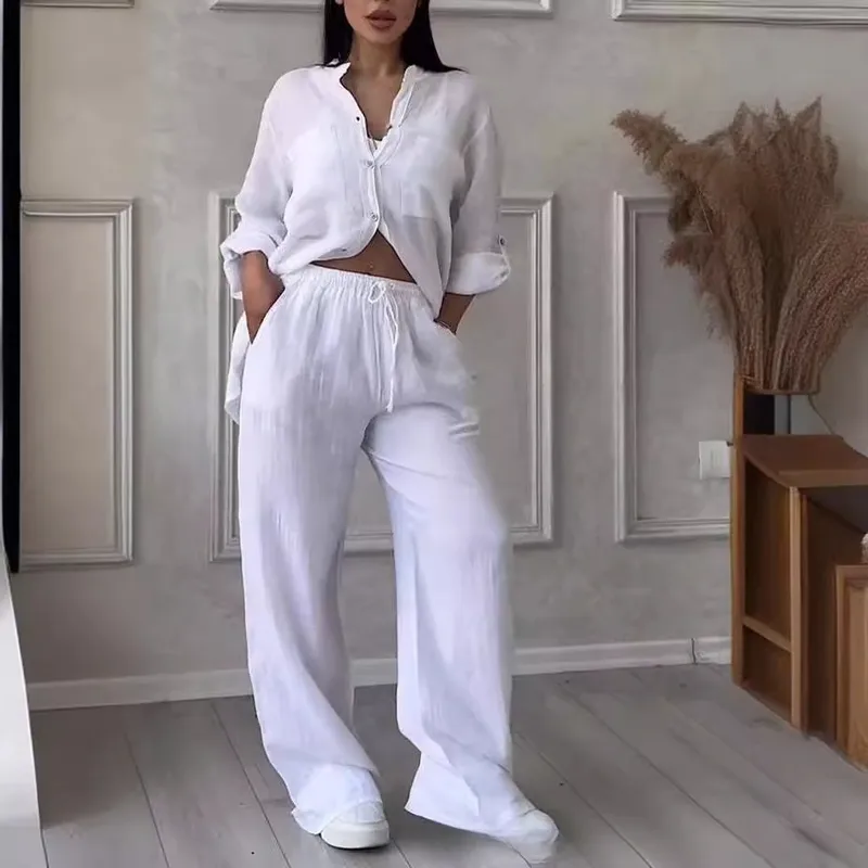 Casual Daily Women's Temperament Commuter Urban Style Solid Color Cotton Cotton And Linen Spandex Leisure Suit Pants Sets