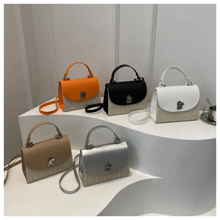 Women's PU Straw Multicolor Basic Classic Style Sewing Thread Square Flip Cover Square Bag