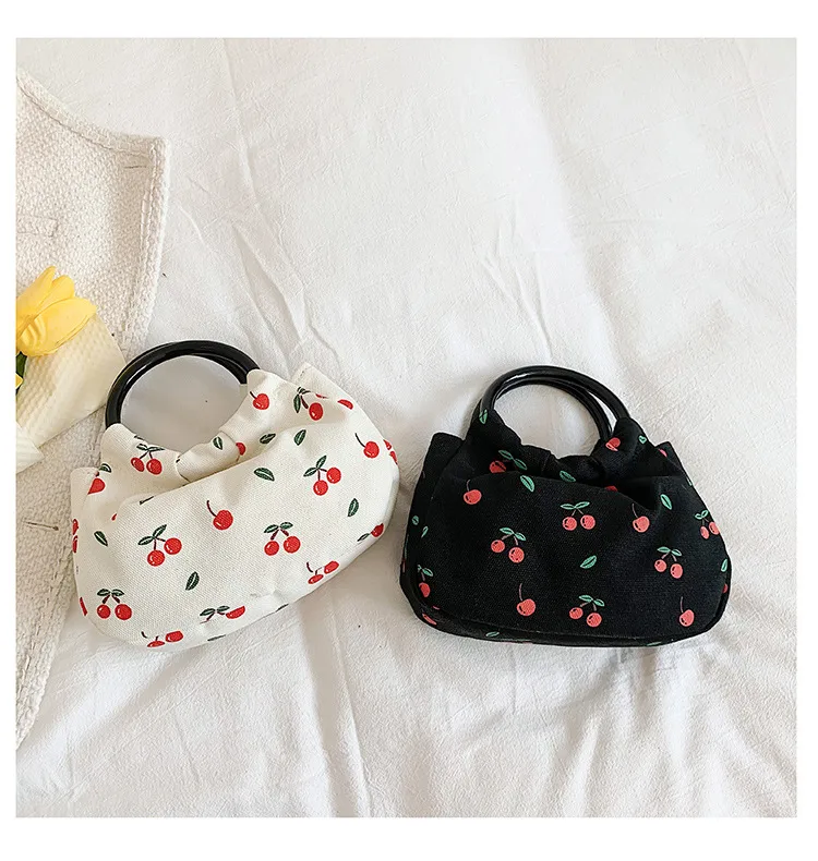 Women's Canvas Cherry Elegant Sweet Dumpling Shape Open Clutch Bag