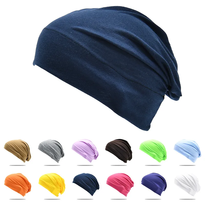 20 Colors Amazon  Men's And Women's Autumn Winter Hat Pile Heap Cap Korean Style Solid Color Pullover Hat Breathable Women's Headscarf