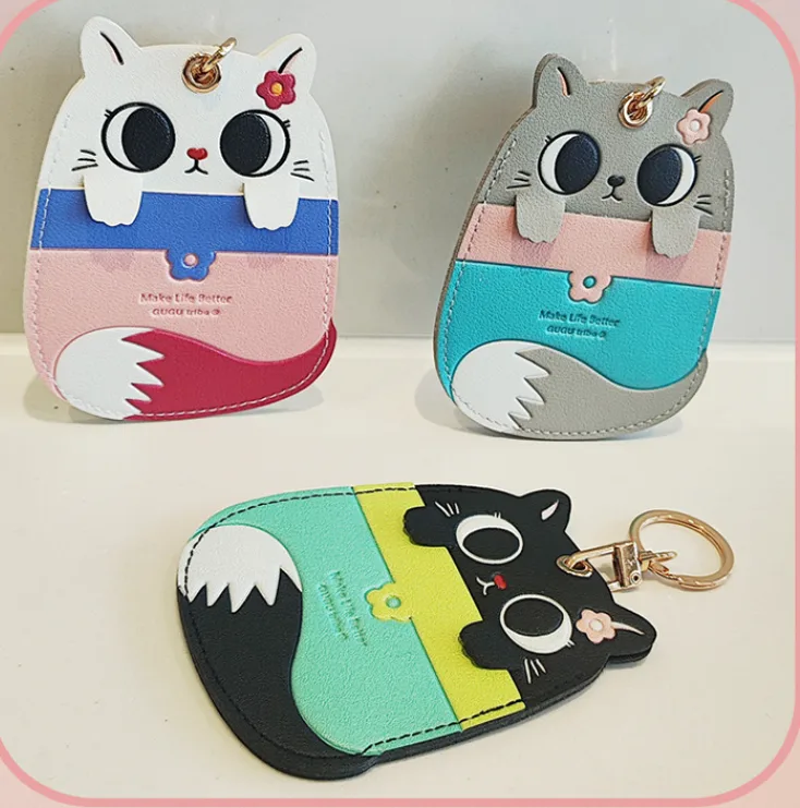 1 Piece Cute Cat Pu Leather Alloy Unisex Bag Pendant Card Holder Keychain