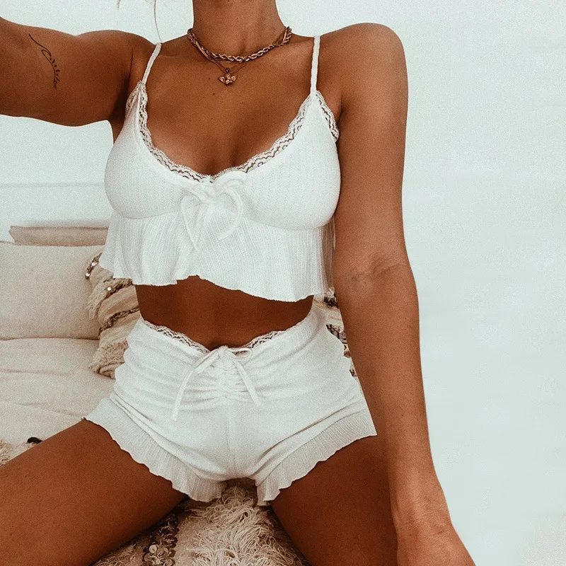 Holiday Beach Women's Fresh And Sweet Fresh Wind Environmental Protection Cotton Spandex Leisure Suit Shorts Sets