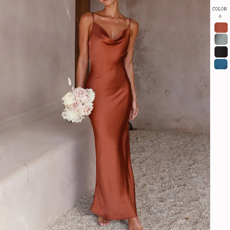 Women's Adults Hip Skirt Temperament Commuter Urban Style V Neck Sling Style Printing Sleeveless Solid Color Maxi Long Dress Party Birthday Date