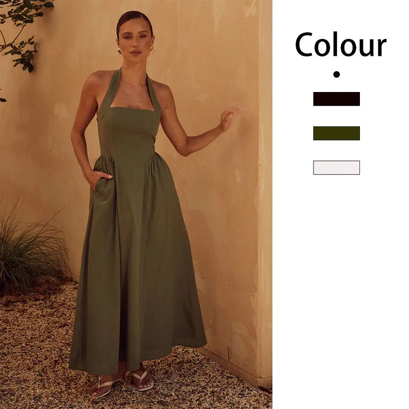 Women's Adults A- Line Skirt Temperament Commuter Intellectual Style Basic Model Square Neck Pleated Sleeveless Solid Color Midi Dress Anniversary Date