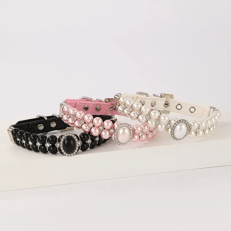 All Seasons Cute Pu Leather Imitation Pearl Geometric Leash Pet Collar
