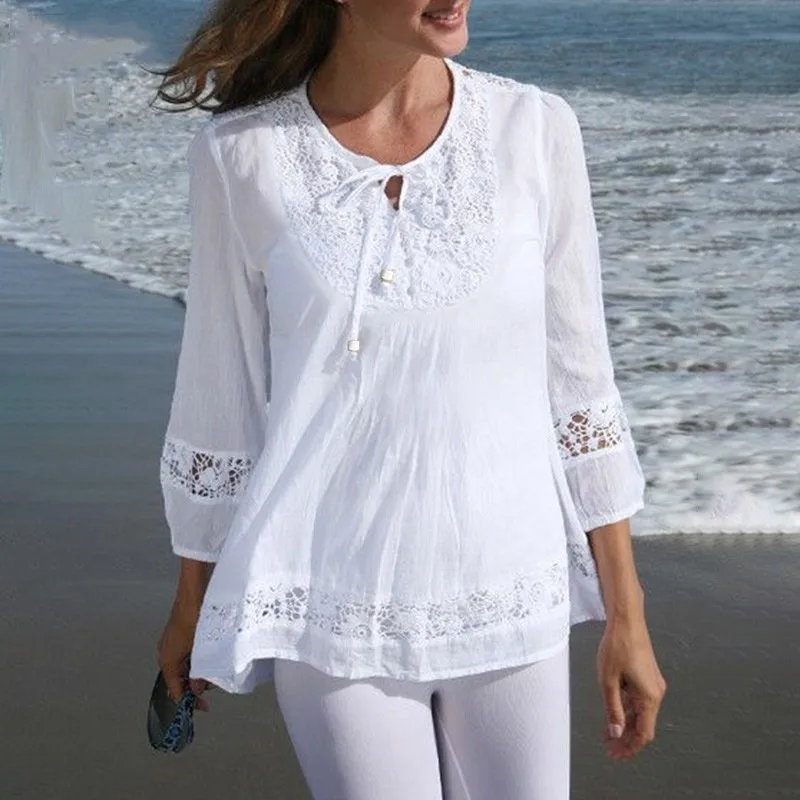 Women's Adults T-shirt Pullovers 3/4 Length Sleeve T-Shirts Temperament Commuter British Style Solid Color