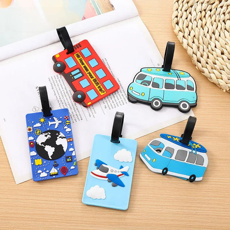 New Car Pvc Soft Rubber Luggage Tag Cartoon Luggage Tag Boarding Pass Card Set Luggage Pendant