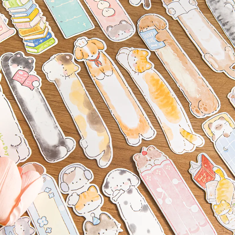 Animal Cartoon Cat Class Learning School Paper Cartoon Style Cute Preppy Style Bookmark