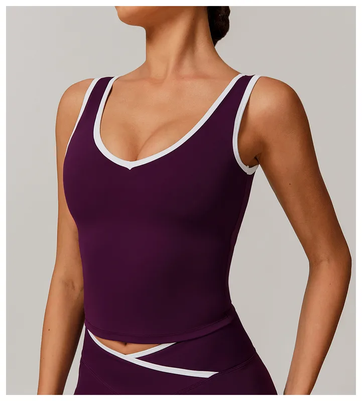 Sport Style Solid Color Nylon Spandex U Neck Active Tops Sports Top