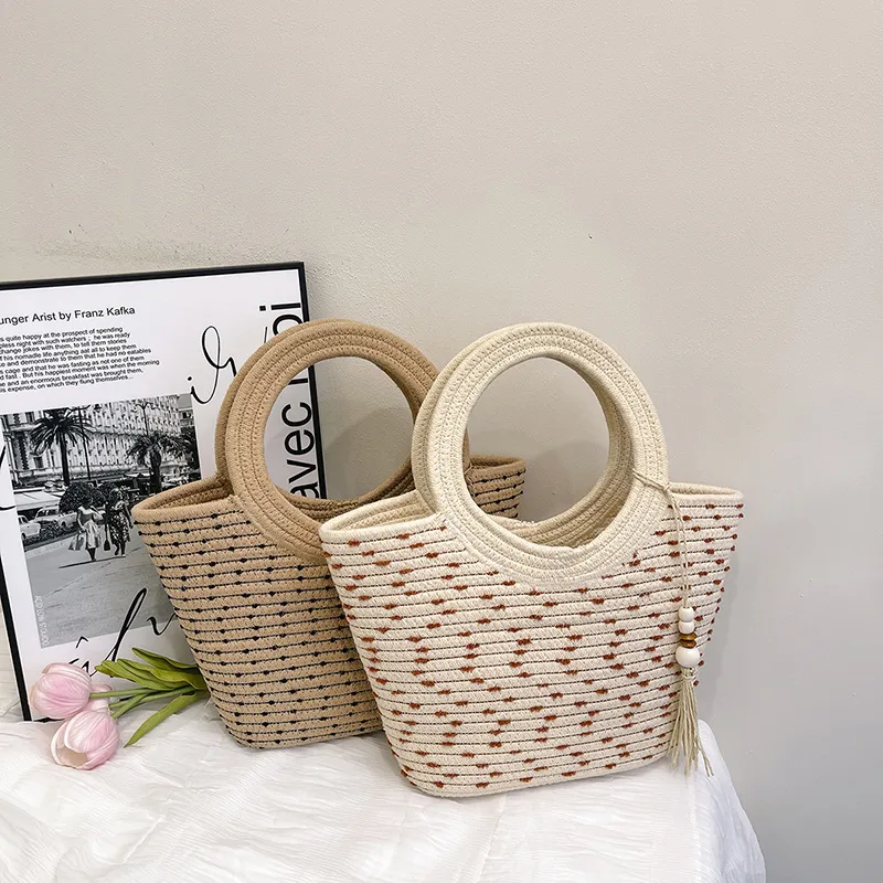 Women's Straw Multicolor Vacation Streetwear Splicing Sewing Thread Square Open Handbag Straw Bag