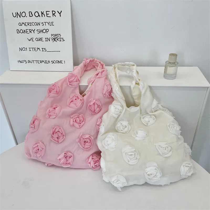 Women's Polyester Flower Elegant Streetwear Square Open Shoulder Bag Shopping Bags