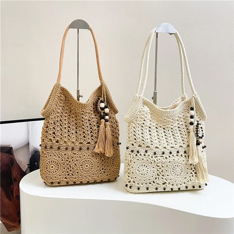Women's Knit Geometric Vacation Square Open Straw Bag