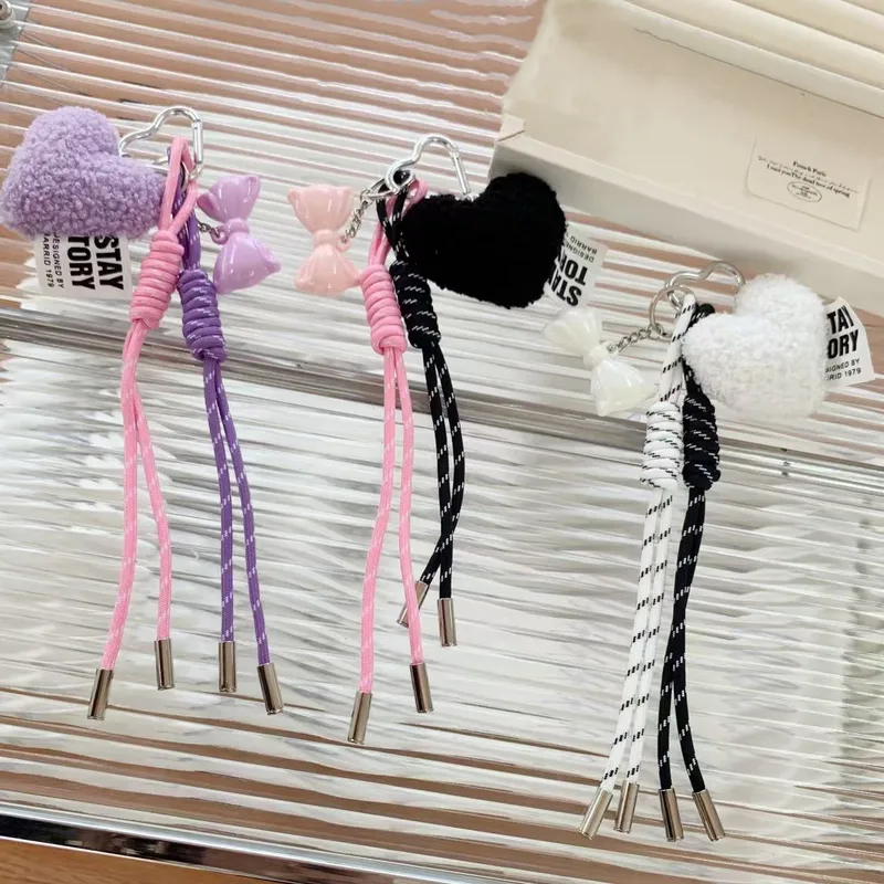 Cloth Plush Rope Heart Shape Bow Knot Bag Charms