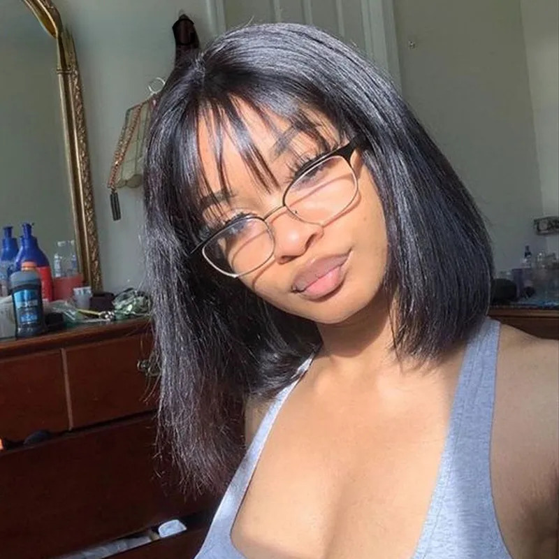 Women's Ruili Casual Stage Street Real Hair Bangs Straight Hair Wigs