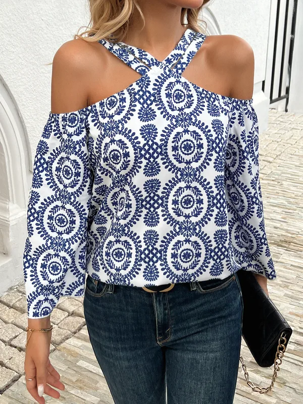 Women's Blouse Nine Points Sleeve Blouses Casual Elegant Streetwear Leaves