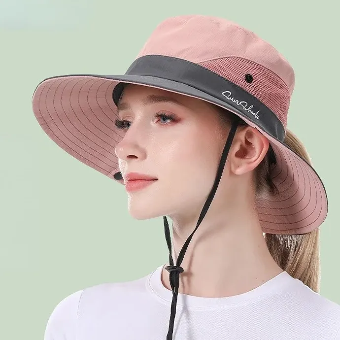 Summer Outdoor Bucket Hat Women's Sun Hat Big Brim Face Cover Sun Hat Sun Protection Cap With Hair Extensions Alpine Cap Beach Hat