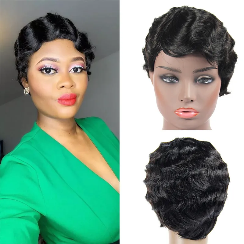 Women's Classical Casual Real Hair Side Fringe Short Curly Hair Wigs
