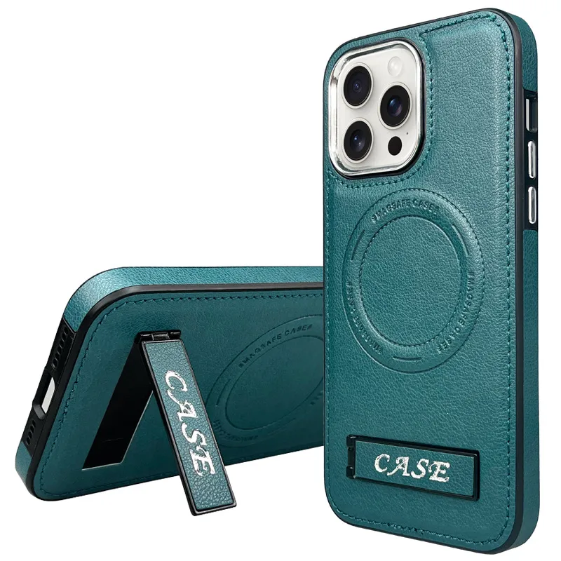 Suitable For Iphone16pro Leather Case Magnetic Bracket Phone Case Apple 14 Business All-Inclusive Drop-Resistant Protective Case Batch