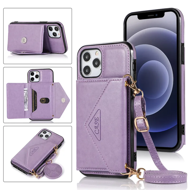 New For IPhone Card Leather Case 13 Lady Crossbody X With Lanyard Bag Phone Case Simple Korean Ins Style