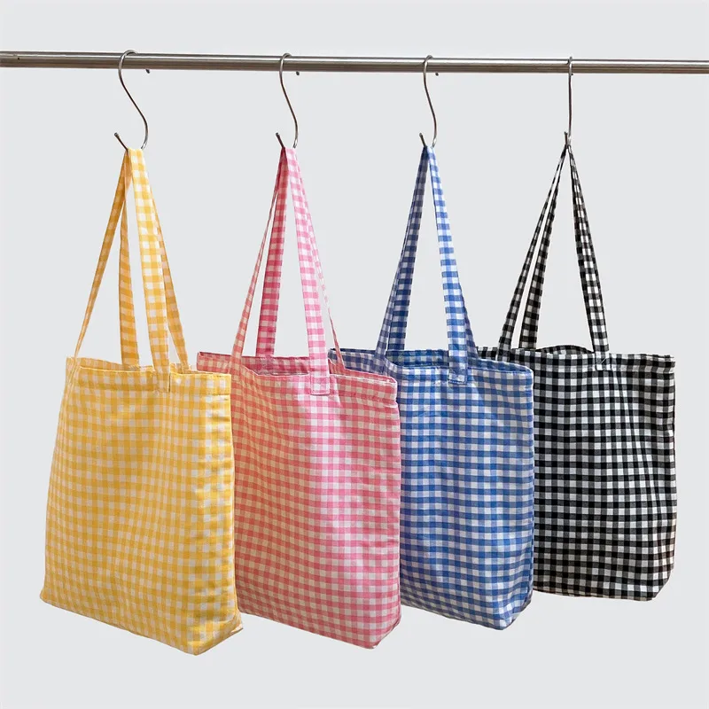 Women's Canvas Lattice Classic Style Square Open Shoulder Bag Shopping Bags