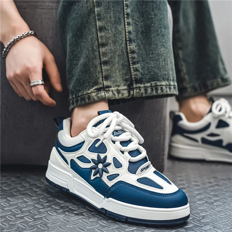 Men's Korean Style Multicolor Multicolor Shallow Mouth Belt Decoration Round Toe Flats Skate Shoes