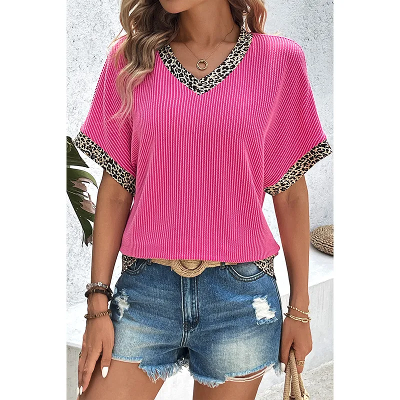 Women's T-shirt Short Sleeve T-Shirts Streetwear Solid Color Leopard