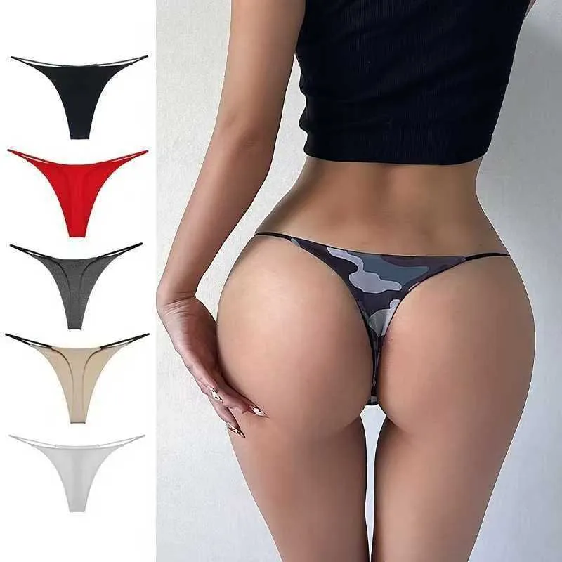 Double-layer Thin Belt Sexy Thong Low Waist Printed Bikini Ladies T-shaped Sexy Underwear Fitness Exercise