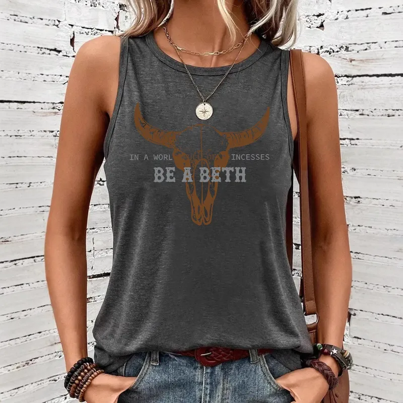 Women's Vest Tank Tops Printing Pastoral British Style Letter Cattle