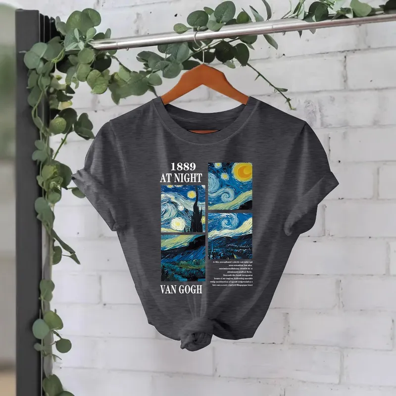 Women's T-shirt Short Sleeve T-Shirts Printing Casual Pastoral Streetwear Slogan Oil Painting